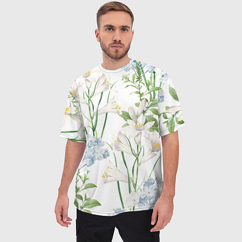 Мужская футболка оверсайз Цветы Утонченные и Яркие / 3D-принт – фото 3