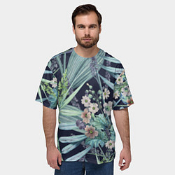 Футболка оверсайз мужская Цветы Синие Ботанические, цвет: 3D-принт — фото 2