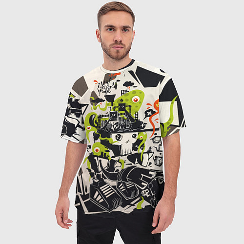 Мужская футболка оверсайз Cyber pattern Skull Vanguard Fashion / 3D-принт – фото 3