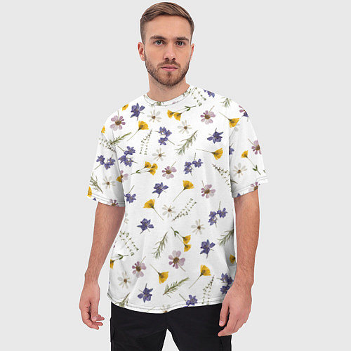 Мужская футболка оверсайз Простые цветы на белом фоне / 3D-принт – фото 3