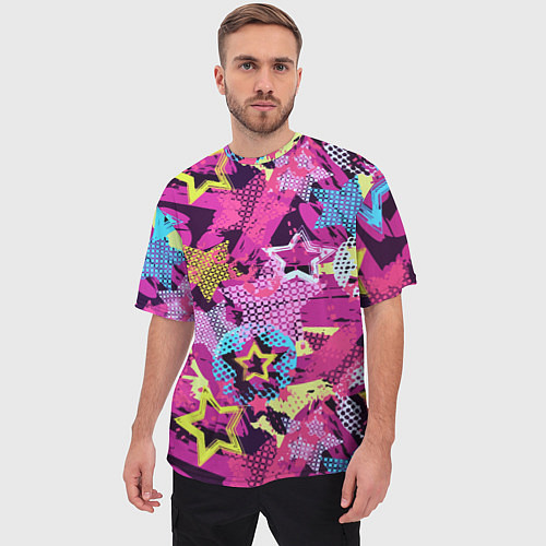 Мужская футболка оверсайз Star Colorful Pattern Fashion Neon / 3D-принт – фото 3