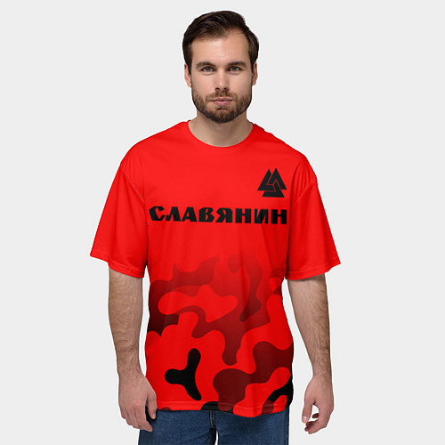 Мужская футболка оверсайз СЛАВЯНИН - ВАЛЬКНУТ Камуфляж / 3D-принт – фото 3