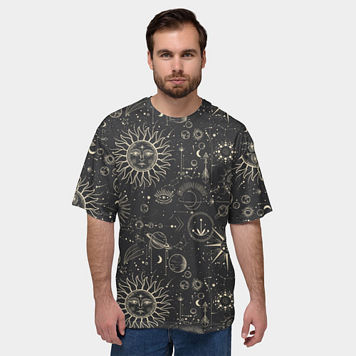 Мужская футболка оверсайз Небесные тела, созвездия, солнце, космос, мистика / 3D-принт – фото 3