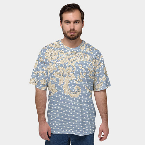 Мужская футболка оверсайз Кружево и горошек / 3D-принт – фото 3