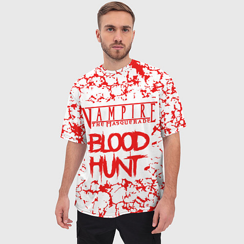 Мужская футболка оверсайз Vampire The Masquerade Bloodhunt, лого / 3D-принт – фото 3