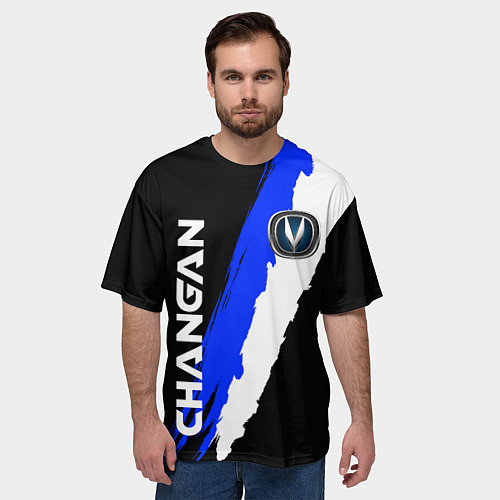 Мужская футболка оверсайз ЧАНГАН - CHANGAN - DOUBLE LINE / 3D-принт – фото 3