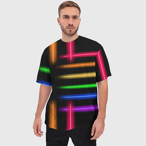 Мужская футболка оверсайз Неоновое свечение Minimalism Neon / 3D-принт – фото 3