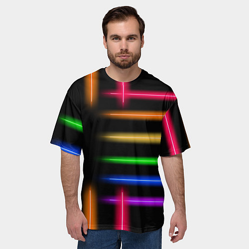 Мужская футболка оверсайз Неоновое свечение Minimalism Neon / 3D-принт – фото 3