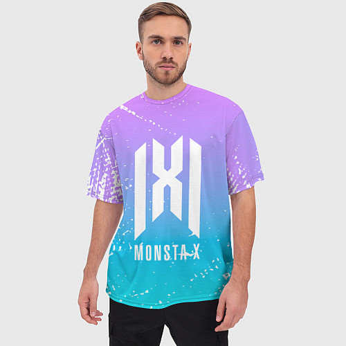 Мужская футболка оверсайз Monsta x neon / 3D-принт – фото 3