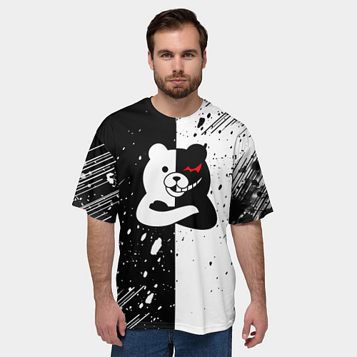Мужская футболка оверсайз Monokuma брызги / 3D-принт – фото 3