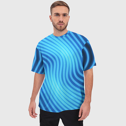 Мужская футболка оверсайз Abstraction neon lines / 3D-принт – фото 3