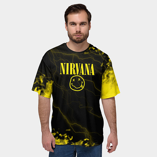 Мужская футболка оверсайз Nirvana молнии / 3D-принт – фото 3