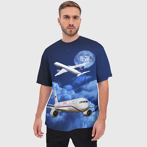 Мужская футболка оверсайз Пассажирский самолет Ту-214 / 3D-принт – фото 3