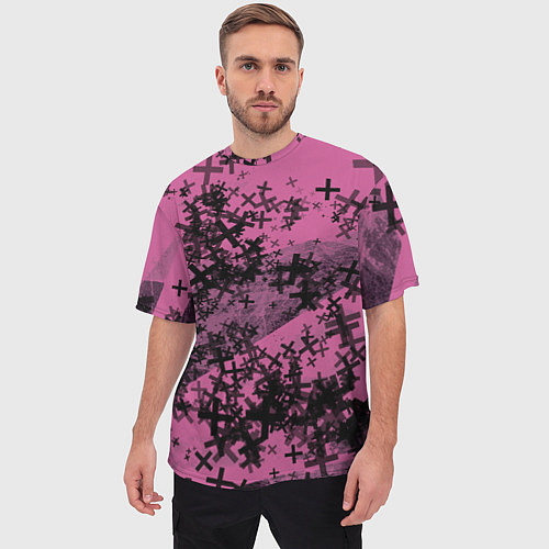 Мужская футболка оверсайз Кресты и хаос На розовом Коллекция Get inspired! F / 3D-принт – фото 3