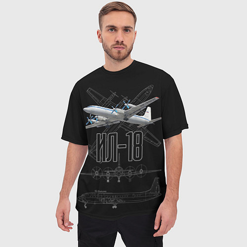 Мужская футболка оверсайз Самолет Ил-18 / 3D-принт – фото 3