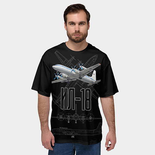 Мужская футболка оверсайз Самолет Ил-18 / 3D-принт – фото 3