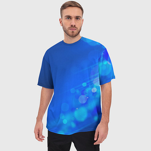 Мужская футболка оверсайз Блики на синем фоне / 3D-принт – фото 3
