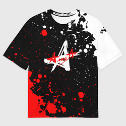 Футболка оверсайз мужская Алиса брызги красок белый - красный, цвет: 3D-принт