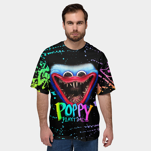 Мужская футболка оверсайз POPPY PLAYTIME HAGGY WAGGY - ПОППИ ПЛЕЙТАЙМ краска / 3D-принт – фото 3