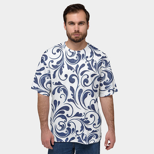 Мужская футболка оверсайз Гжелевый рисунок / 3D-принт – фото 3