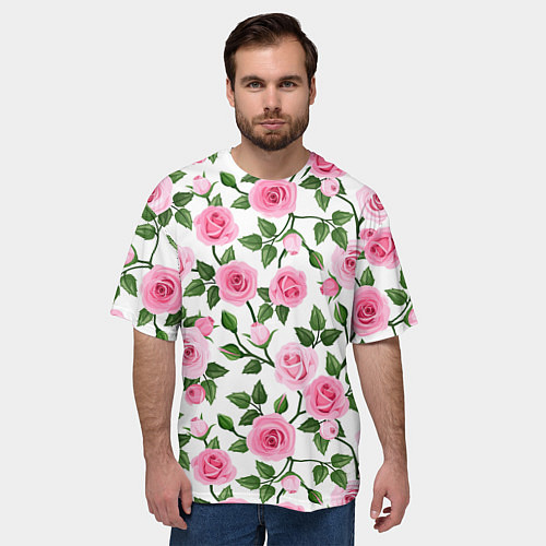 Мужская футболка оверсайз Распустившиеся розы / 3D-принт – фото 3