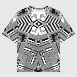 Футболка оверсайз мужская Черно белый современный геометрический узор Симмет, цвет: 3D-принт