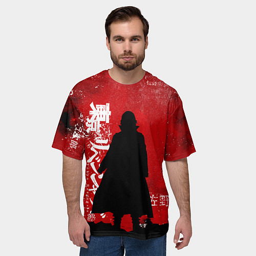 Мужская футболка оверсайз МАЙКИ САНО МАНДЗИРО БАГРОВЫЙ / 3D-принт – фото 3