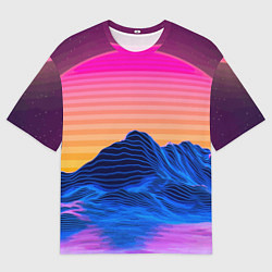 Футболка оверсайз мужская Vaporwave Mountains Психоделика Неон, цвет: 3D-принт