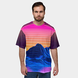 Футболка оверсайз мужская Vaporwave Mountains Психоделика Неон, цвет: 3D-принт — фото 2
