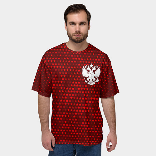 Мужская футболка оверсайз RUSSIA - ГЕРБ Космос / 3D-принт – фото 3