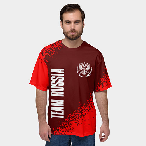 Мужская футболка оверсайз РОССИЯ - ГЕРБ Team Russia Спрей / 3D-принт – фото 3