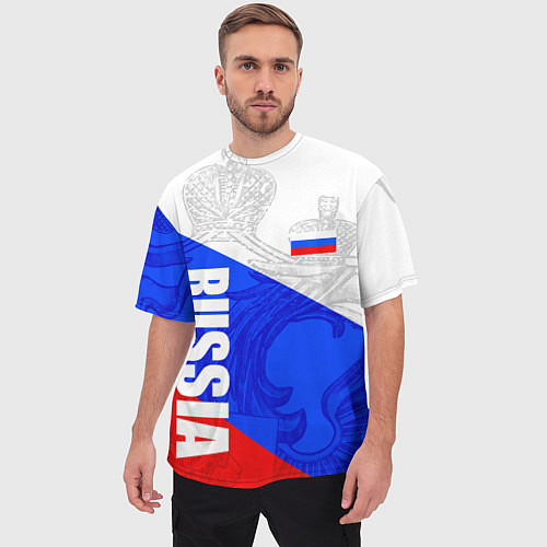 Мужская футболка оверсайз RUSSIA - SPORTWEAR - ТРИКОЛОР / 3D-принт – фото 3