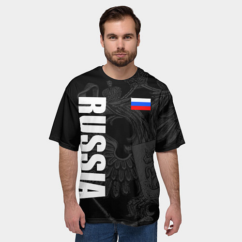 Мужская футболка оверсайз RUSSIA - BLACK EDITION / 3D-принт – фото 3