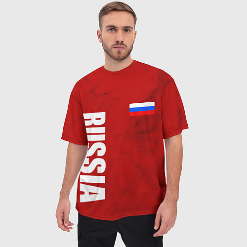 Мужская футболка оверсайз RUSSIA - RED EDITION - SPORTWEAR / 3D-принт – фото 3