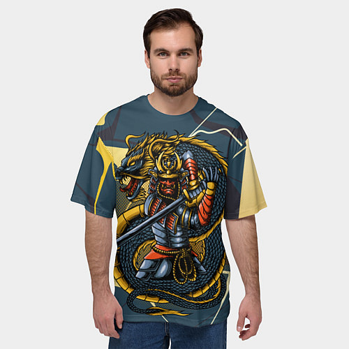 Мужская футболка оверсайз Самурай с драконом / 3D-принт – фото 3