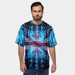 Футболка оверсайз мужская Неоновый информационный голограммный туннель, цвет: 3D-принт — фото 2