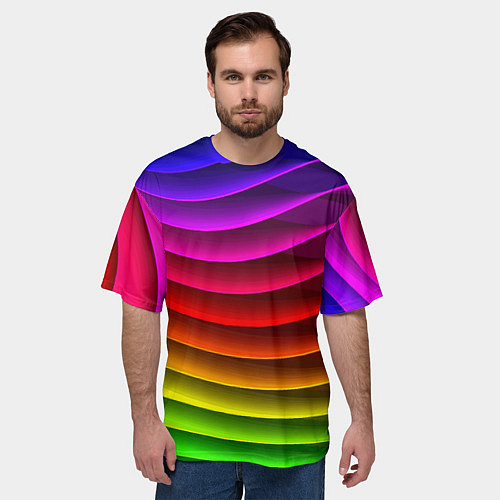 Мужская футболка оверсайз Color line neon pattern Abstraction Summer 2023 / 3D-принт – фото 3