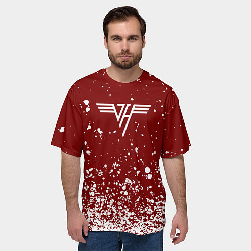 Мужская футболка оверсайз Van Halen Logo Ван Хален белые брызги / 3D-принт – фото 3