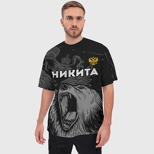 Мужская футболка оверсайз Никита Россия Медведь / 3D-принт – фото 3