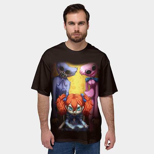 Мужская футболка оверсайз POPPY PLAYTIME ХАГГИ ВАГГИ, КИССИ МИССИ И КУКЛА / 3D-принт – фото 3