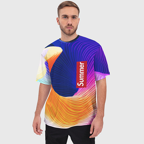Мужская футболка оверсайз Цветная волна Summer / 3D-принт – фото 3