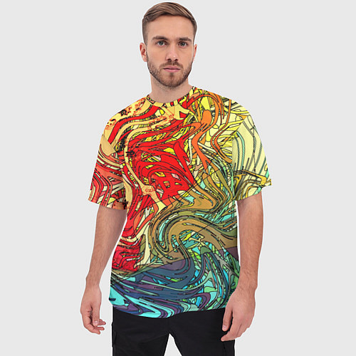 Мужская футболка оверсайз Хаотичные линии Abstract pattern / 3D-принт – фото 3