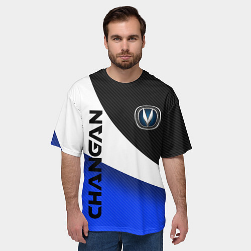 Мужская футболка оверсайз ЧАНГАН - CHANGAN ТРИКОЛОР / 3D-принт – фото 3