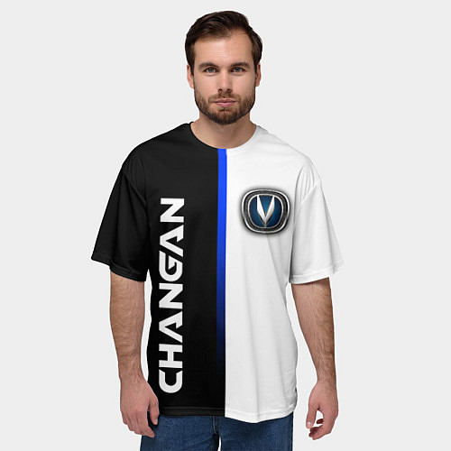 Мужская футболка оверсайз ЧАНГАН CHANGAN СИНЯЯ ЛИНИЯ / 3D-принт – фото 3