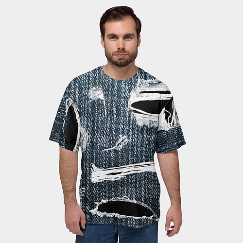 Мужская футболка оверсайз Джинсовое рваньё Fashion trend / 3D-принт – фото 3