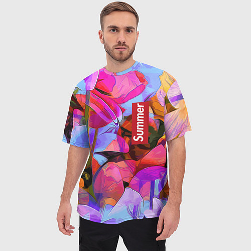 Мужская футболка оверсайз Красочный летний цветочный паттерн Summer color pa / 3D-принт – фото 3