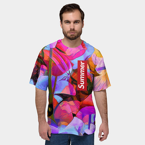 Мужская футболка оверсайз Красочный летний цветочный паттерн Summer color pa / 3D-принт – фото 3