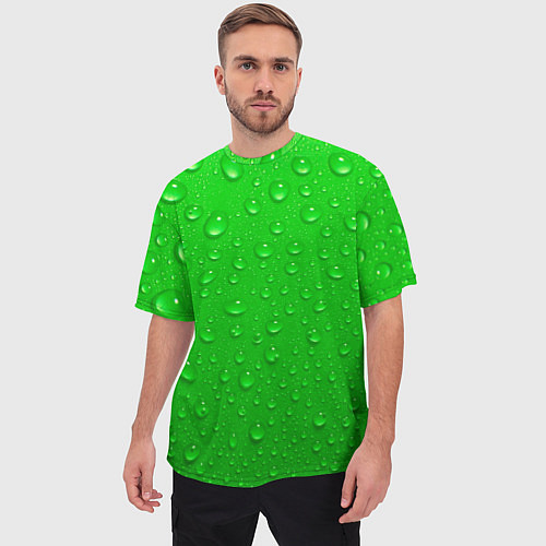Мужская футболка оверсайз Зеленый фон с росой / 3D-принт – фото 3