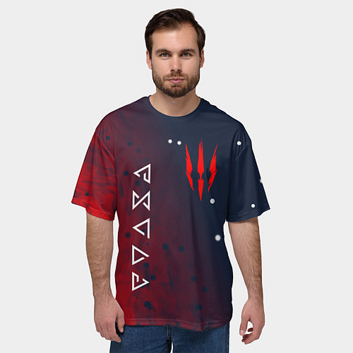 Мужская футболка оверсайз The witcher ГЕРАЛЬТ КОГОТЬ СИМВОЛЫ / 3D-принт – фото 3