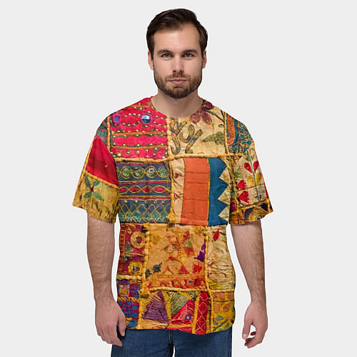Мужская футболка оверсайз Пэчворк Лоскутное одеяло Patchwork Quilt / 3D-принт – фото 3